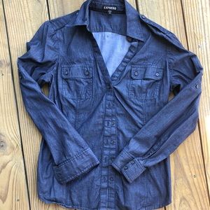EXPRESS Blue Denim 3/4 Button Sleeve